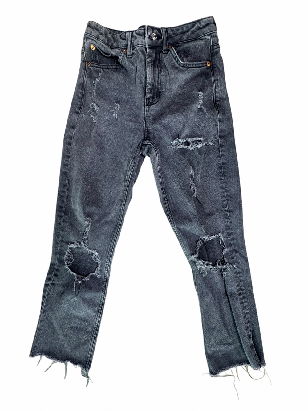Topshop Straight Distressed Gray Jeans Size 8